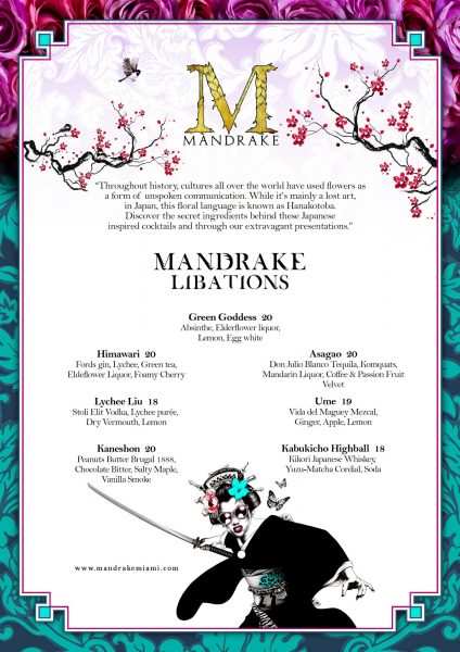 Mandrake Miami - Menu Cocktails